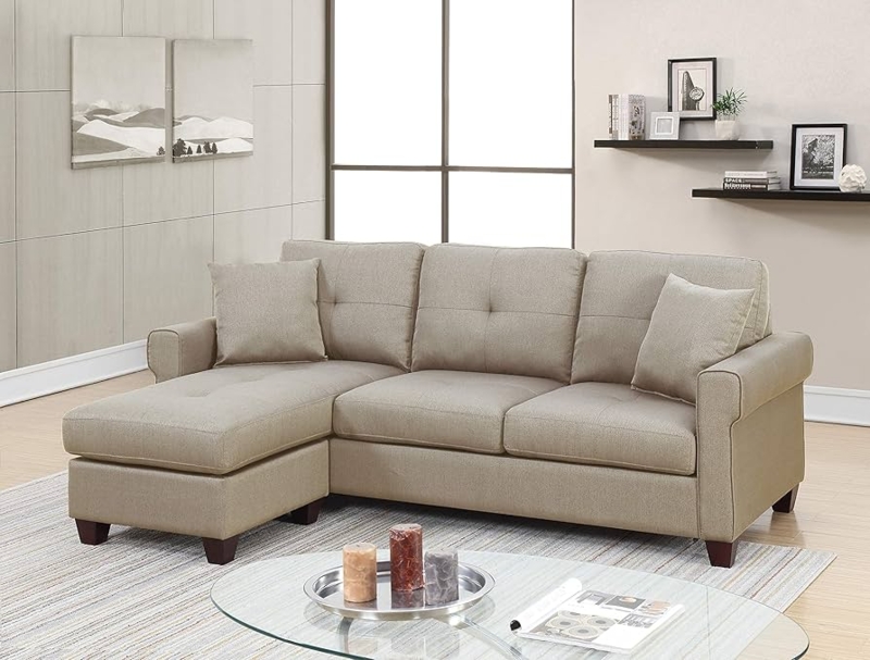 Neutral Beige Sectional Sofa with Mid-Century Tapered Legs