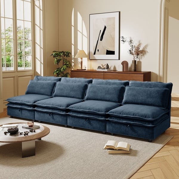 Oatmeal Modular Sectional Double Layer Cushions Airy Living Room