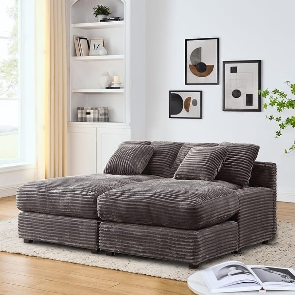 Off White Corduroy Sofa featuring Prominent Ribbed Texture