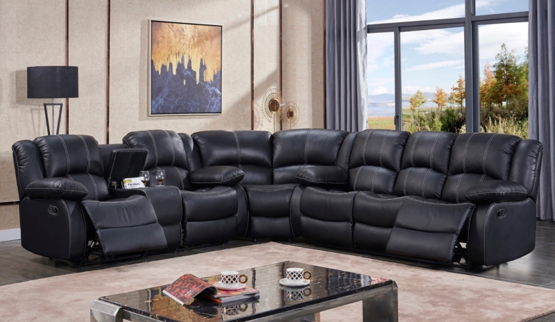 Off-White Sectional Sofa with Integrated Side Table and Headrests