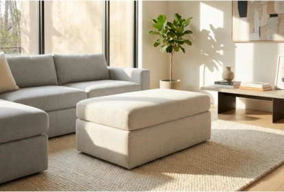 Off-White Square Ottoman, Low Profile Design