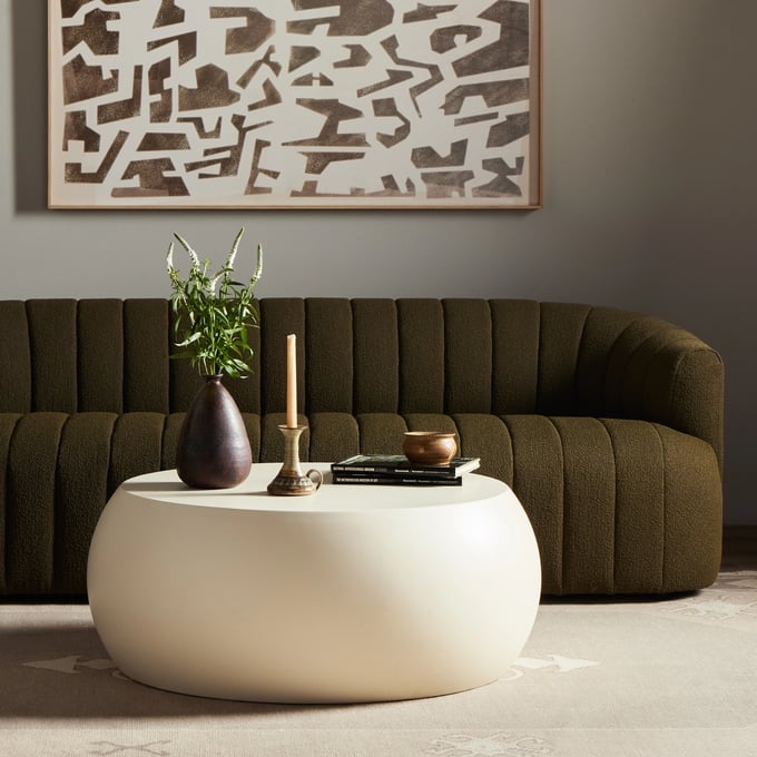 Off-White Textured Block Coffee Table with Plaster Finish