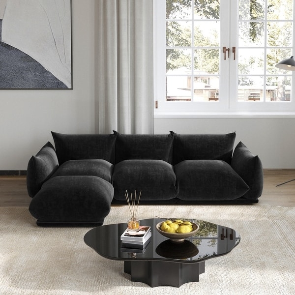Off-White Textured Chenille Sectional Reversible Chaise Minimalist