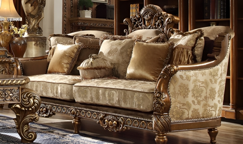 Opulent Victorian Living Room Set Champagne Diamond Tufted Carved