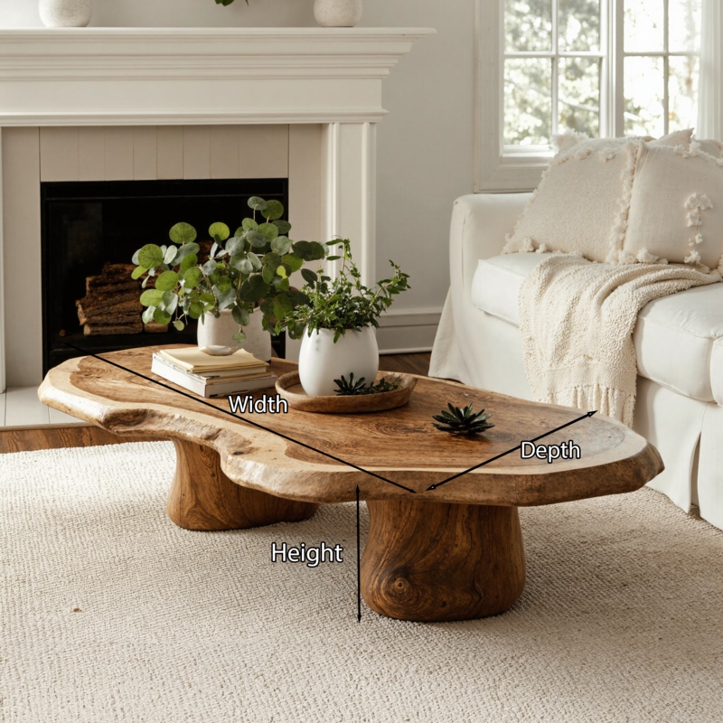 Organic Modern Coffee Table Live Edge Slab Top Sculptural Base