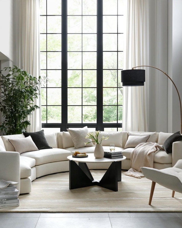 Organic Modern Curved Sectional Sofa in Textured Boucle Fabric