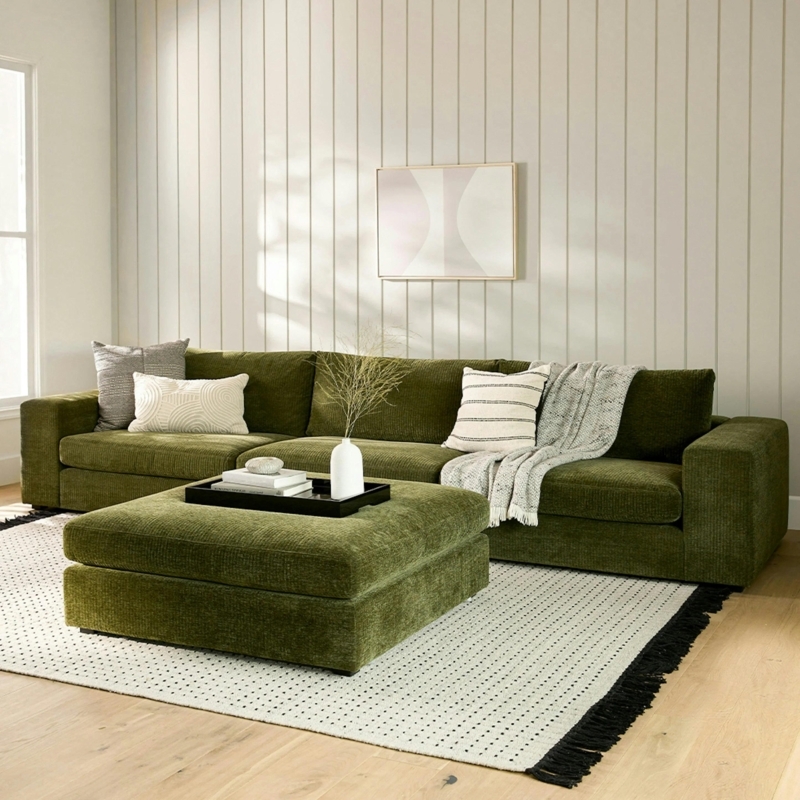 Organic Modern Forest Green Corduroy Sectional Sofa Layout