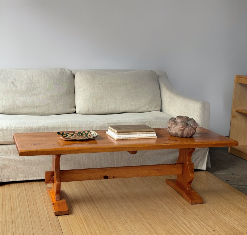 Organic Modern Live Edge Trestle Coffee Table in Natural Wood Tone