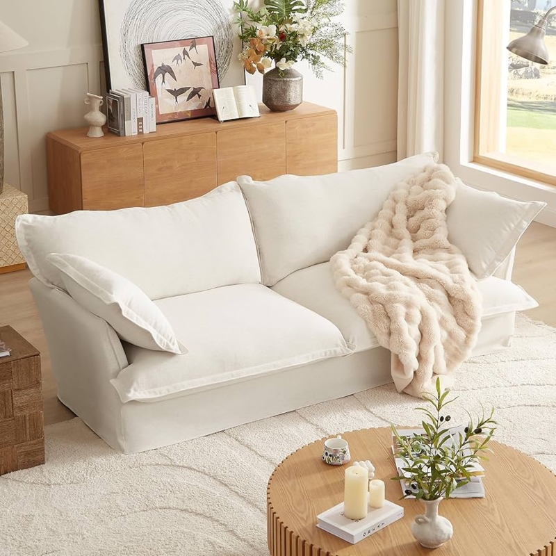 Organic Modern Sofa with Cloud Like Silhouette and Multiple Back Pillows