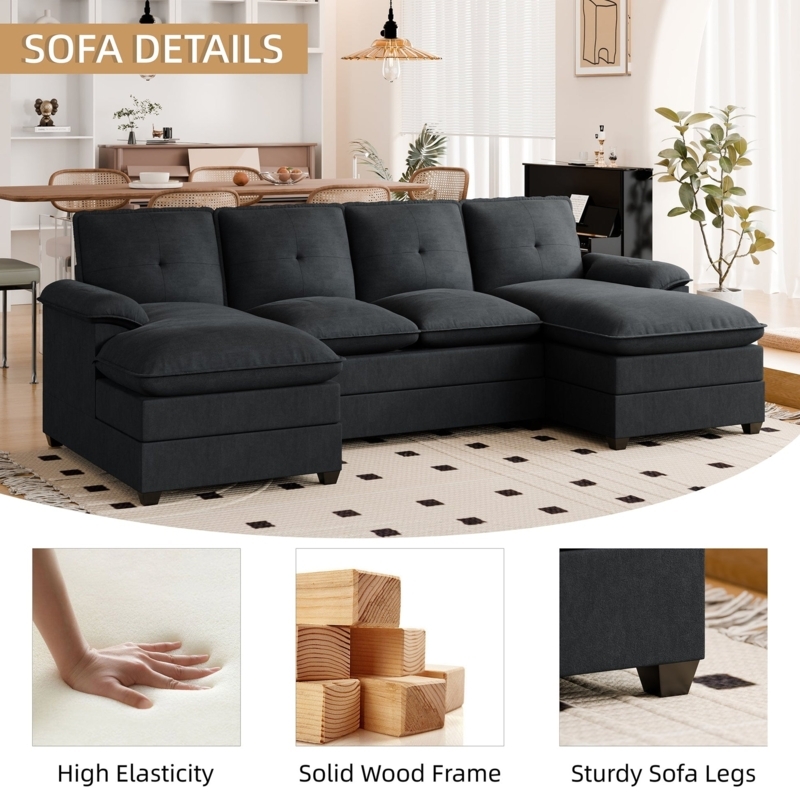 Organic Modern U-Shaped Sectional with Low Profile Block Design