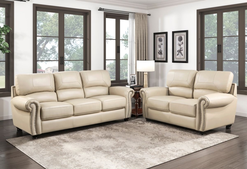 Ornate Traditional Sofa Set with Carved Wood Frame and Faux Leather