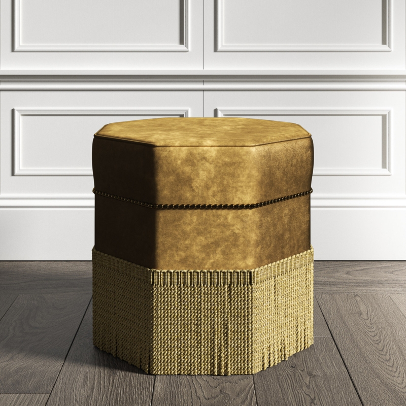 Ottoman All Over Tufting Velvet Mustard Gold Round
