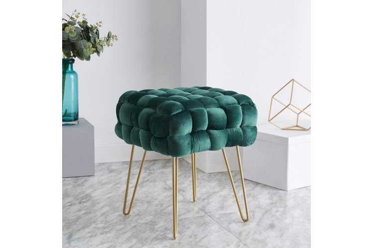 Ottoman Blush Pink Velvet Round Gold Plinth Base Accent