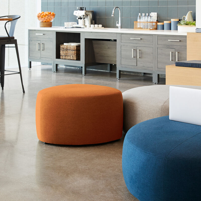 Ottoman Burnt Orange Cylindrical Side Handle Compact Seating