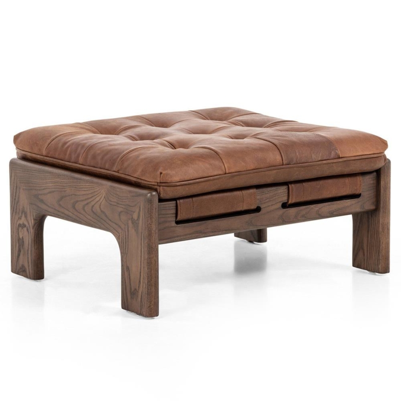 Ottoman Button Tufted Lower Shelf Square Silhouette