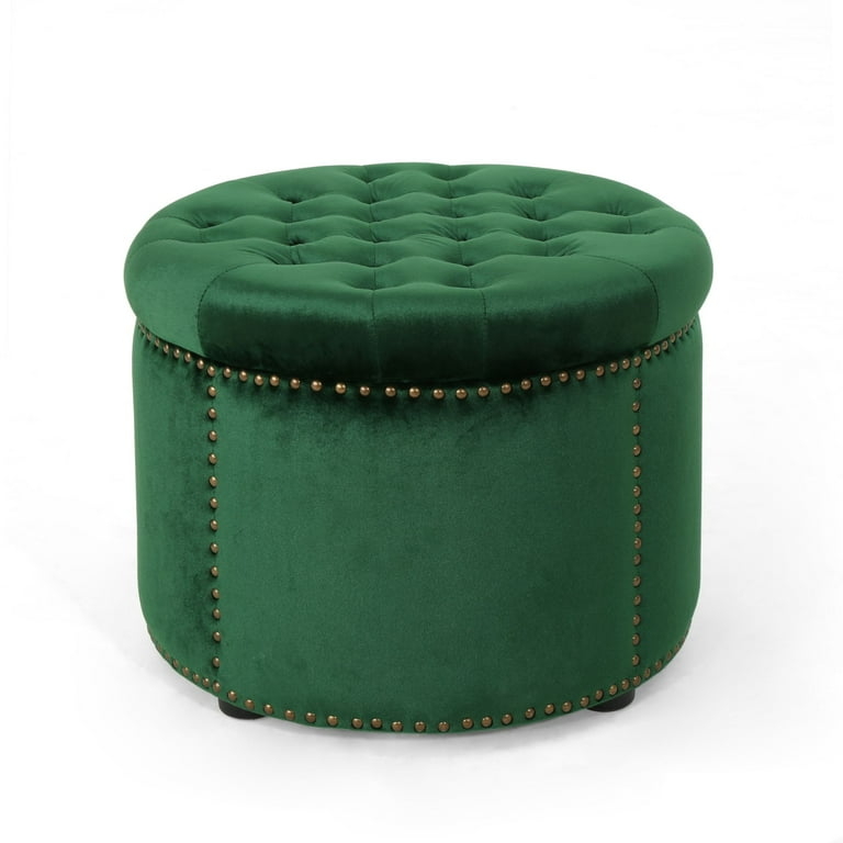Ottoman Contemporary Round Tufted Velvet Black Cylindrical Base