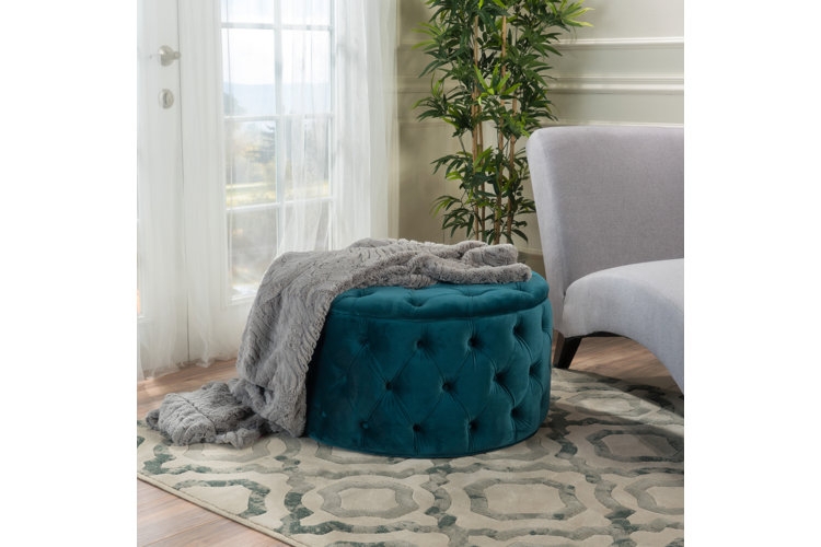 Ottoman Cream Velvet Square Deep Button Tufted Gold X-Frame