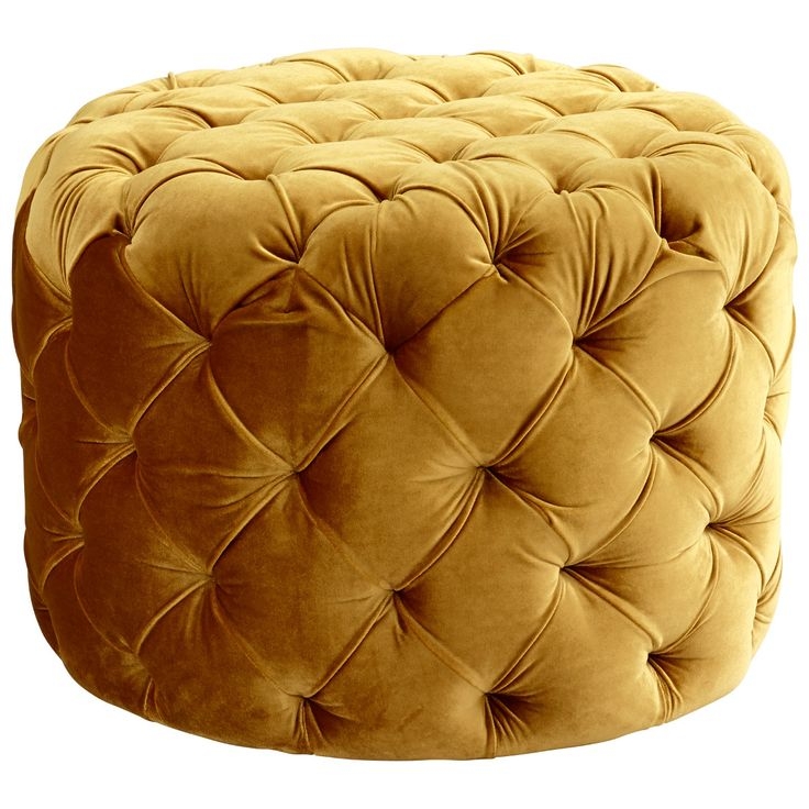 Ottoman Cyan Velvet Diamond Tufted Gold Ring Base