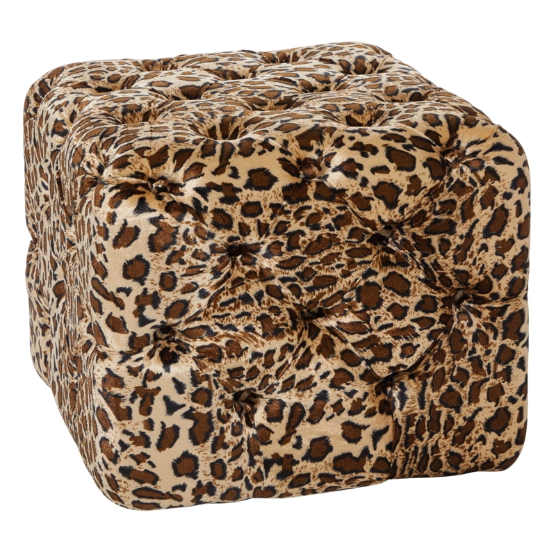 Ottoman Cylindrical Brown Cotton Leopard Print Transitional