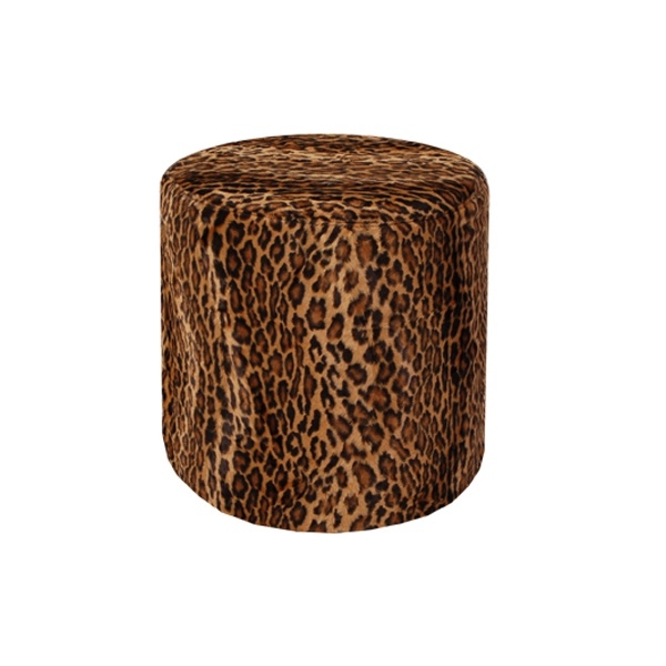Ottoman Cylindrical Leopard Print Glam Stool Accent Seating