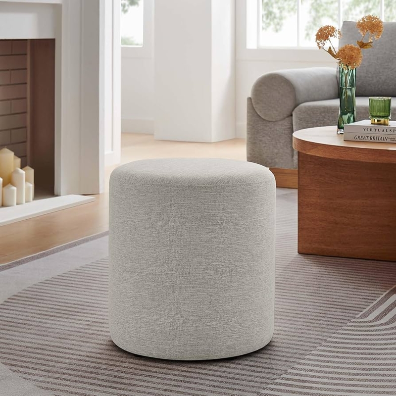 Ottoman Cylindrical Silhouette Charcoal Heathered Woven Texture