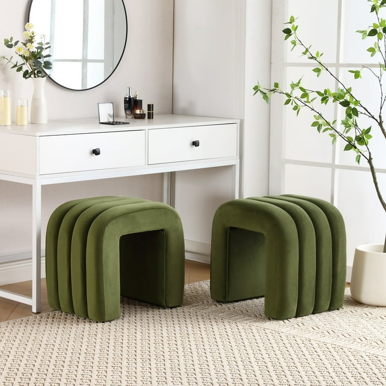 Ottoman Cylindrical Silhouette Tapered Legs Velvet Chic Makeup Stool