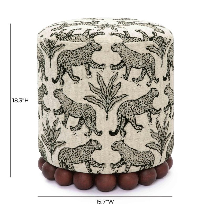 Ottoman Drum Leopard Jacquard Weave Metallic Gold Base Glam
