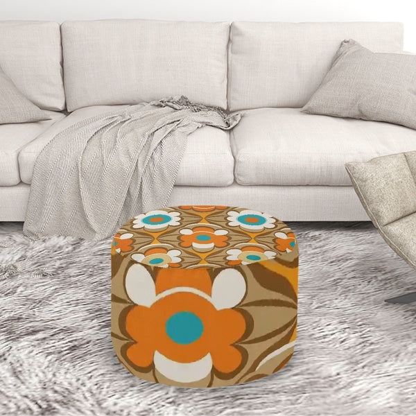 Ottoman Drum Retro Flower Power Print Orange Turquoise Boho Chic