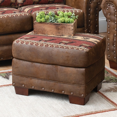 Ottoman Forest Tapestry Top Leather Like Sides