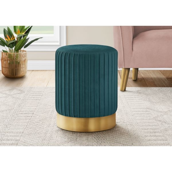 Ottoman Gold Base Velvet Footstool Green Modern Glam