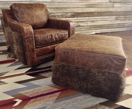 Ottoman Hair On Hide Pattern Square Swivel Pairing