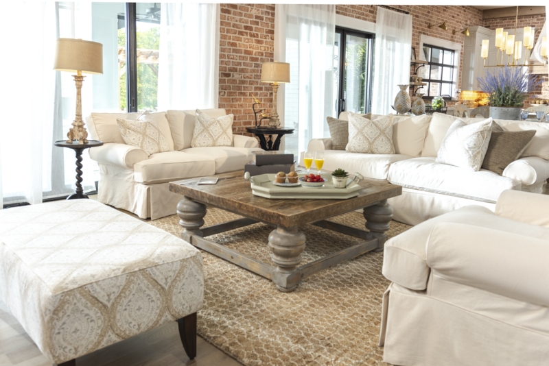Ottoman in Tan Leather-Like, Square Button Tufted Modern Classic Style