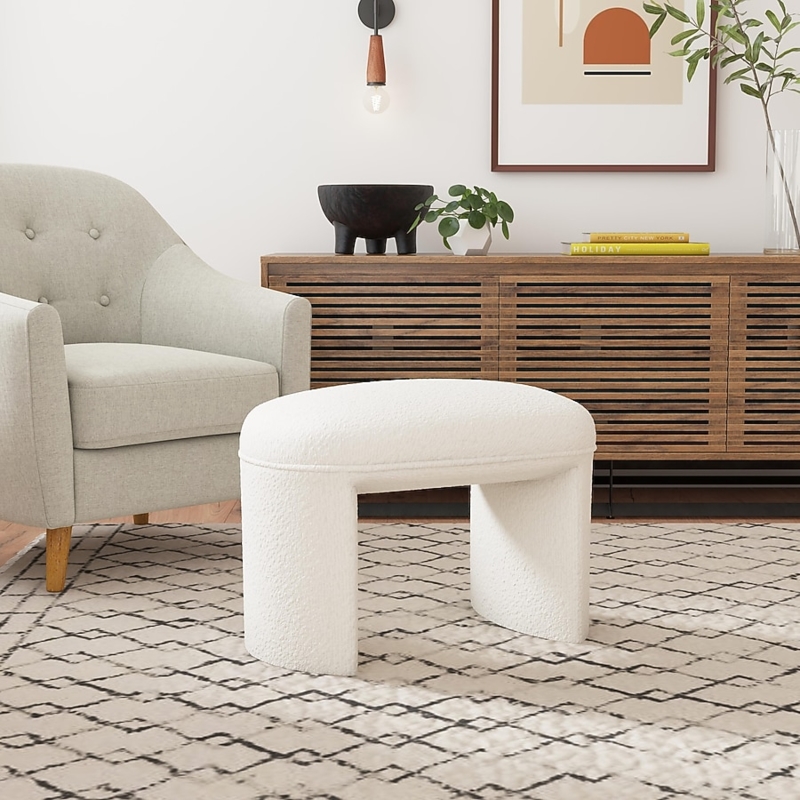 Ottoman Kidney Shape Plinth Base Boucle Modern Minimalist Design
