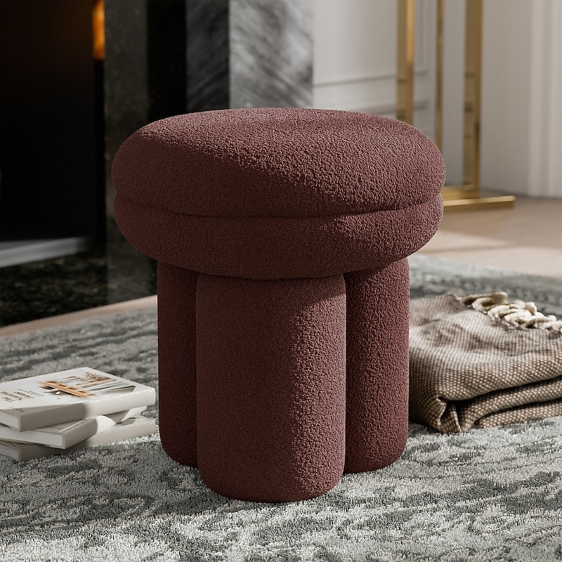 Ottoman Mushroom Silhouette Camel Boucle, Organic Modern Footstool
