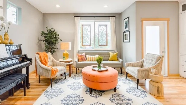 Ottoman Orange Tufted Cocktail Table Vibrant Living Room Centerpiece
