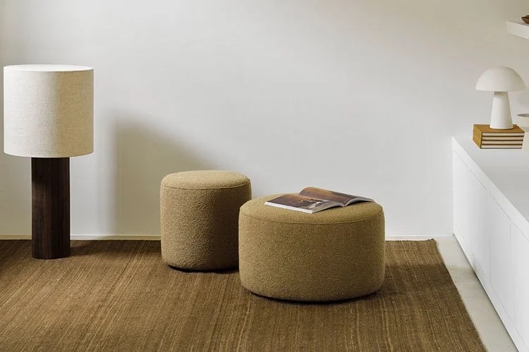Ottoman Oversized Grey Segmented Design Vertical Stitching Minimalist
