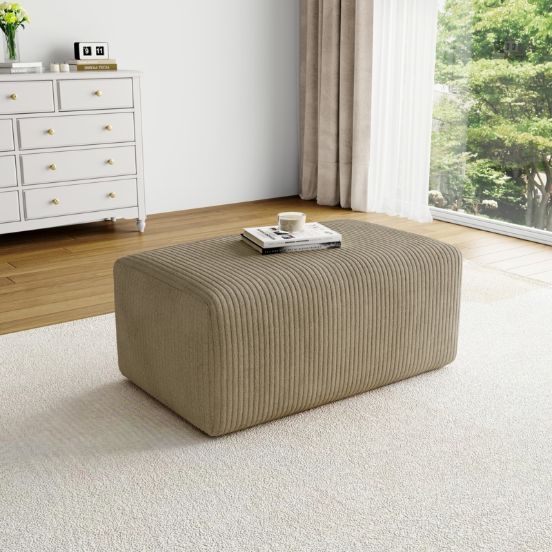 Ottoman, Oversized Orange Corduroy Rectangular Bench