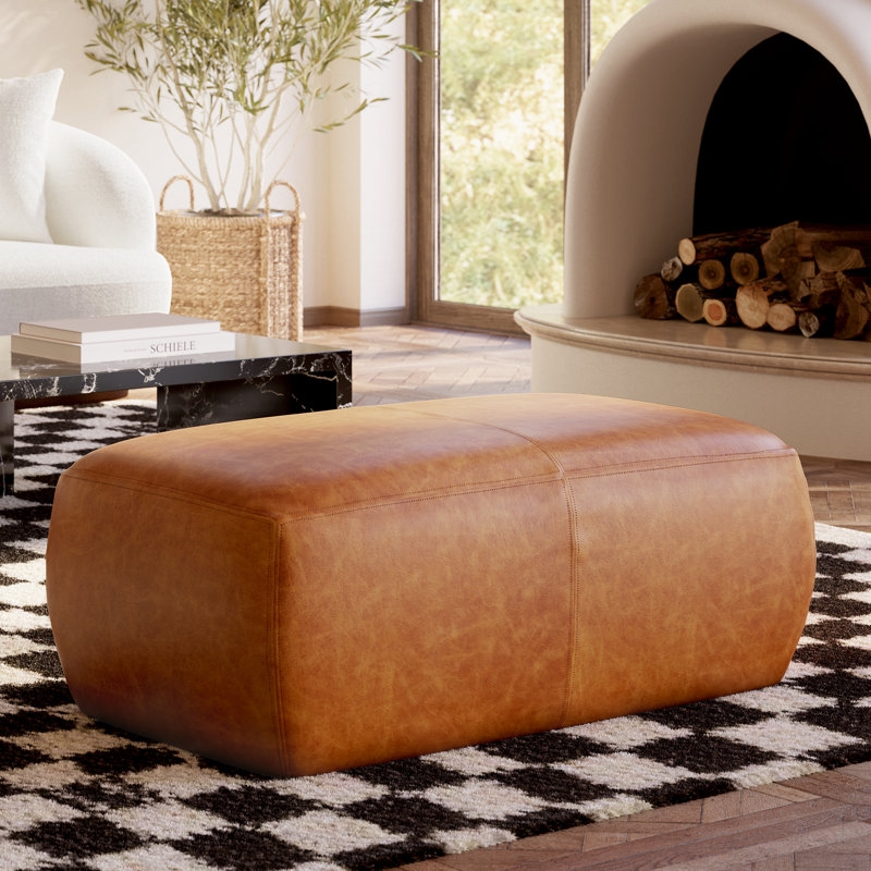 Ottoman Oversized Rectangular Grid Tufting Mid-Century Modern Style