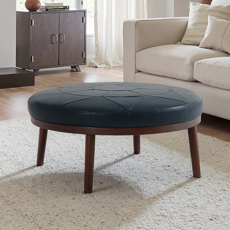 Ottoman Oversized Square Button Tufted Block Legs Traditional Style