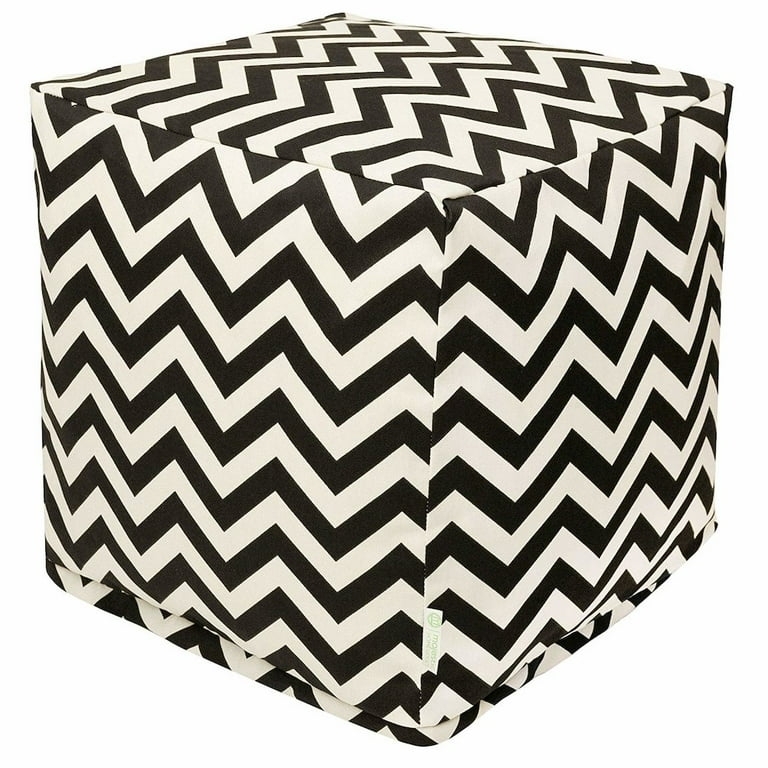 Ottoman Pouf Cubic Silhouette Piped Detail Navy Nautical Pattern