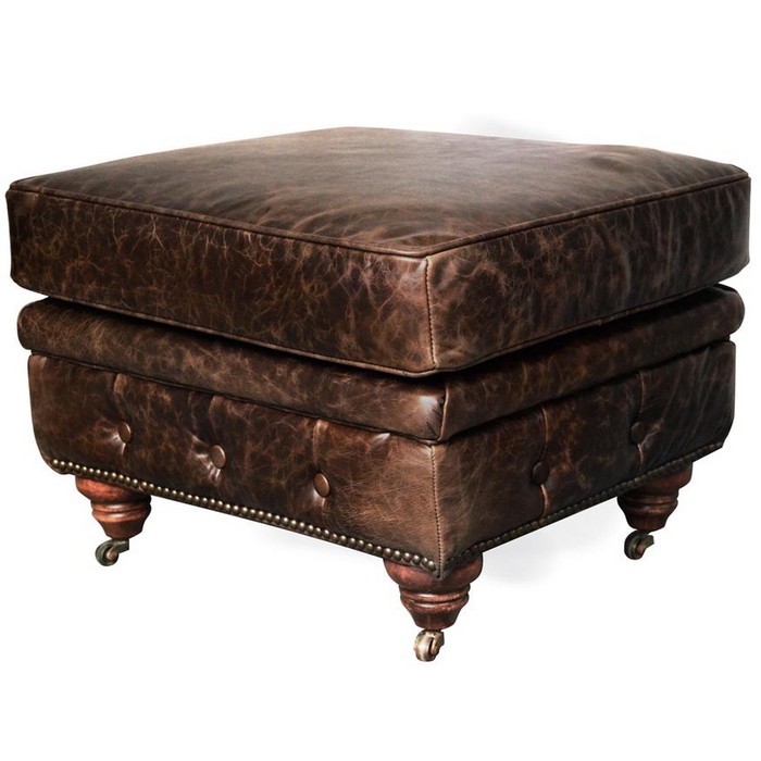 Ottoman Rectangular Dark Brown Chesterfield Tufted Turned Legs