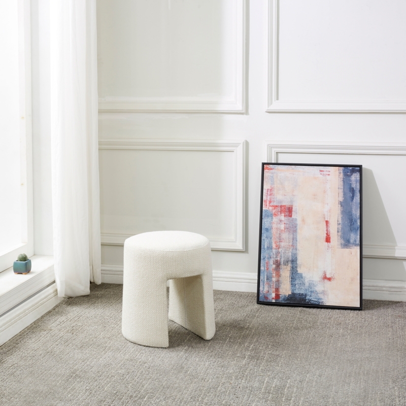 Ottoman Rectangular Ivory Fabric with Modern Fluted Side Panels