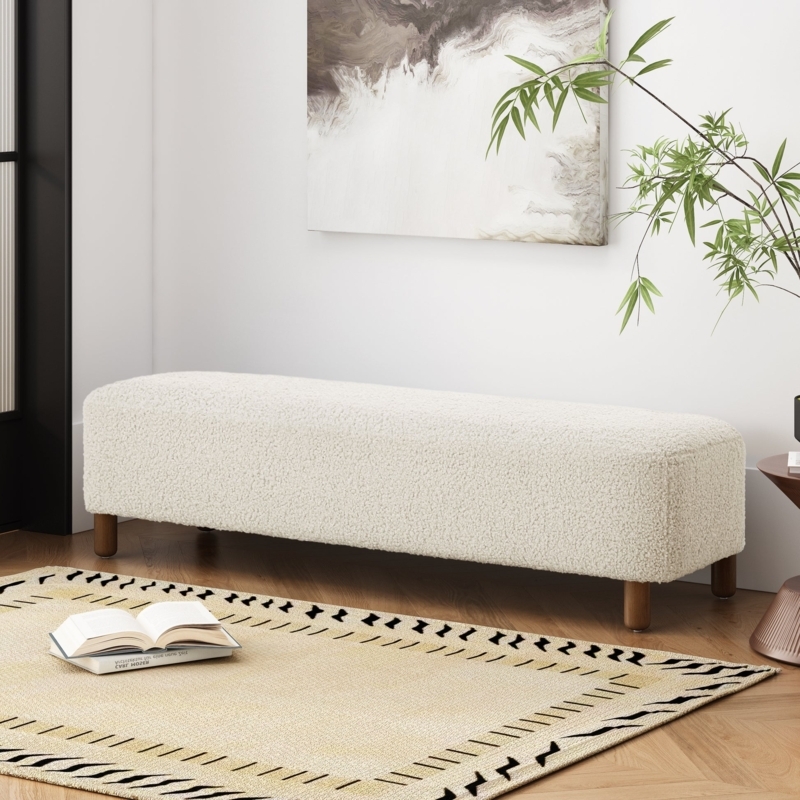 Ottoman Rectangular Large Off-White Flat Top Minimalist Modern