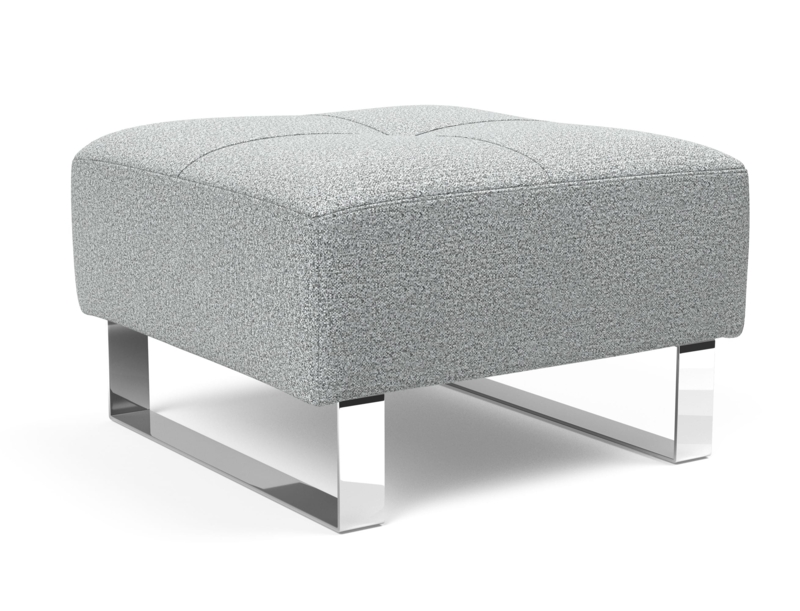Ottoman Rectangular Melange Gray Fabric Chrome Legs Tufted Seat