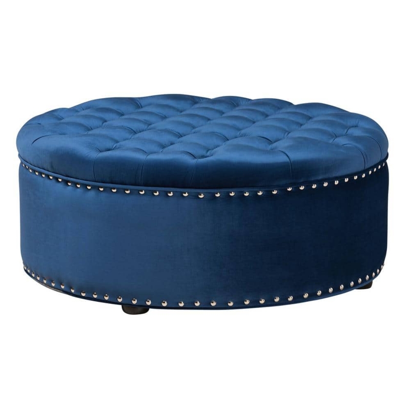Ottoman Rectangular Royal Blue Tufted Turned Legs With Casters