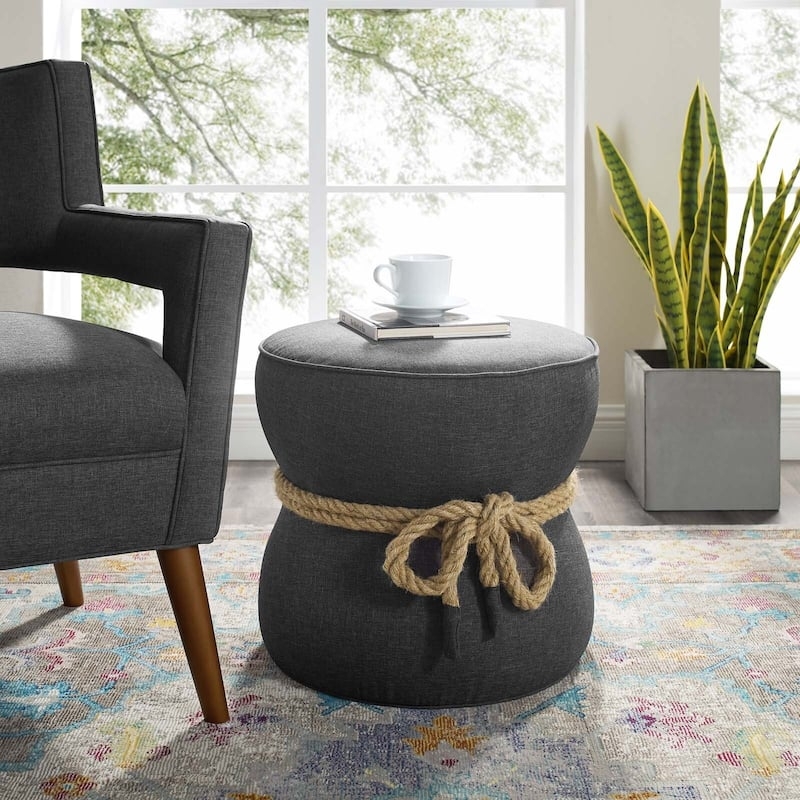 Ottoman Red Rope Wrapped Base Drum Shape Coastal Footrest