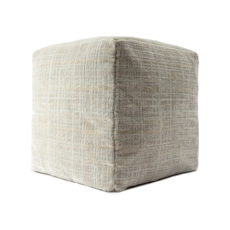 Ottoman Round Beige Fabric with Turned Wood Base and Handle