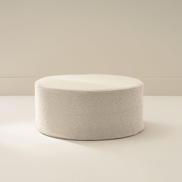 Ottoman Round Boucle Texture Ivory Plinth Base Appearance