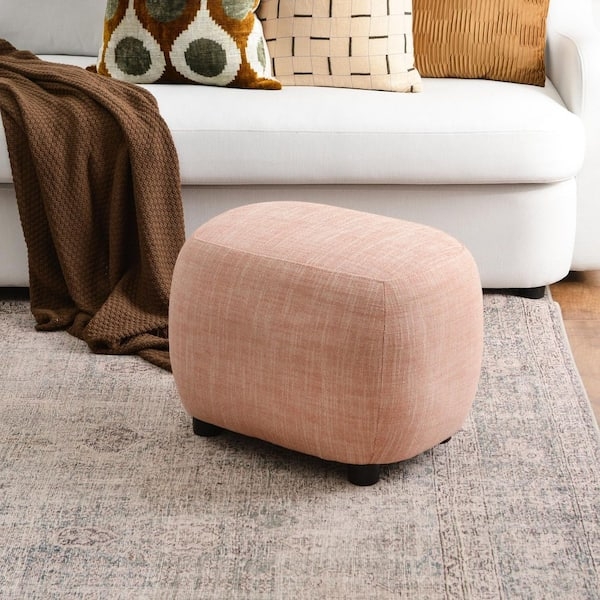 Ottoman Round Coral Button Tufted Piping Trim Vibrant