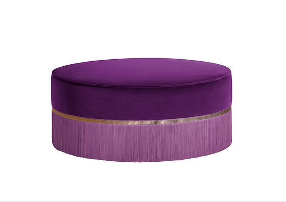 Ottoman Round Low Profile Oversized Seat Plum Purple Fabric